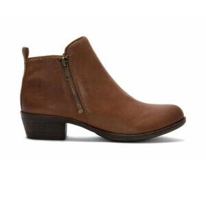 Lucky Brand Womens Basel Bootie Toffee Leather 10M 1.5” Heal Dual Side Zip New